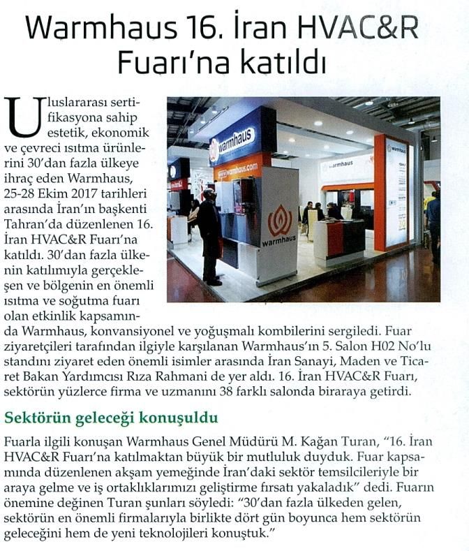 Warmhaus 16. İran HVAC&R Fuarı'na Katıldı