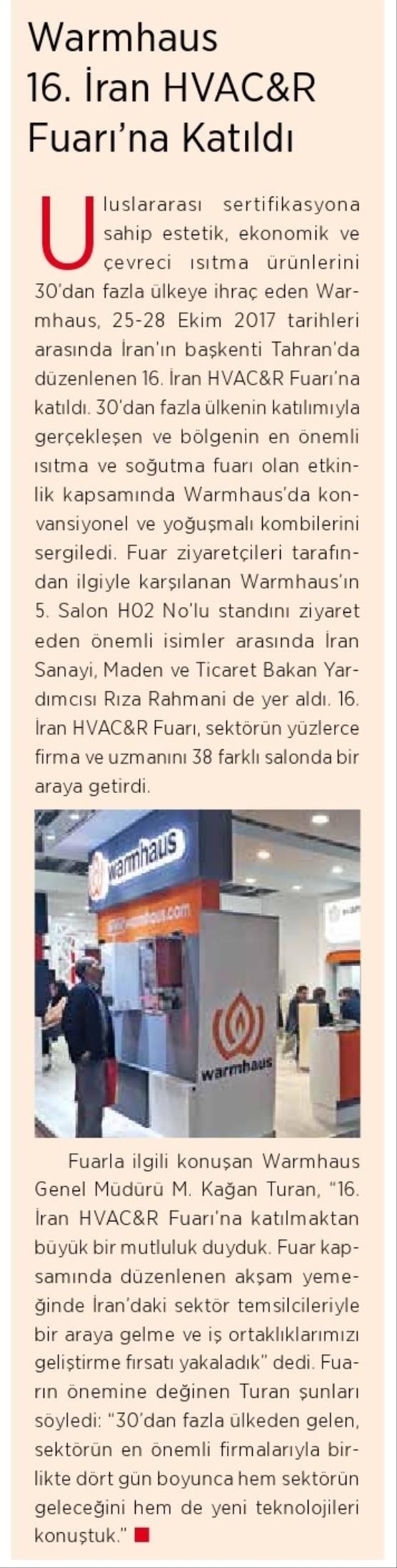 Warmhaus 16. İran HVAC&R Fuarı'na Katıldı