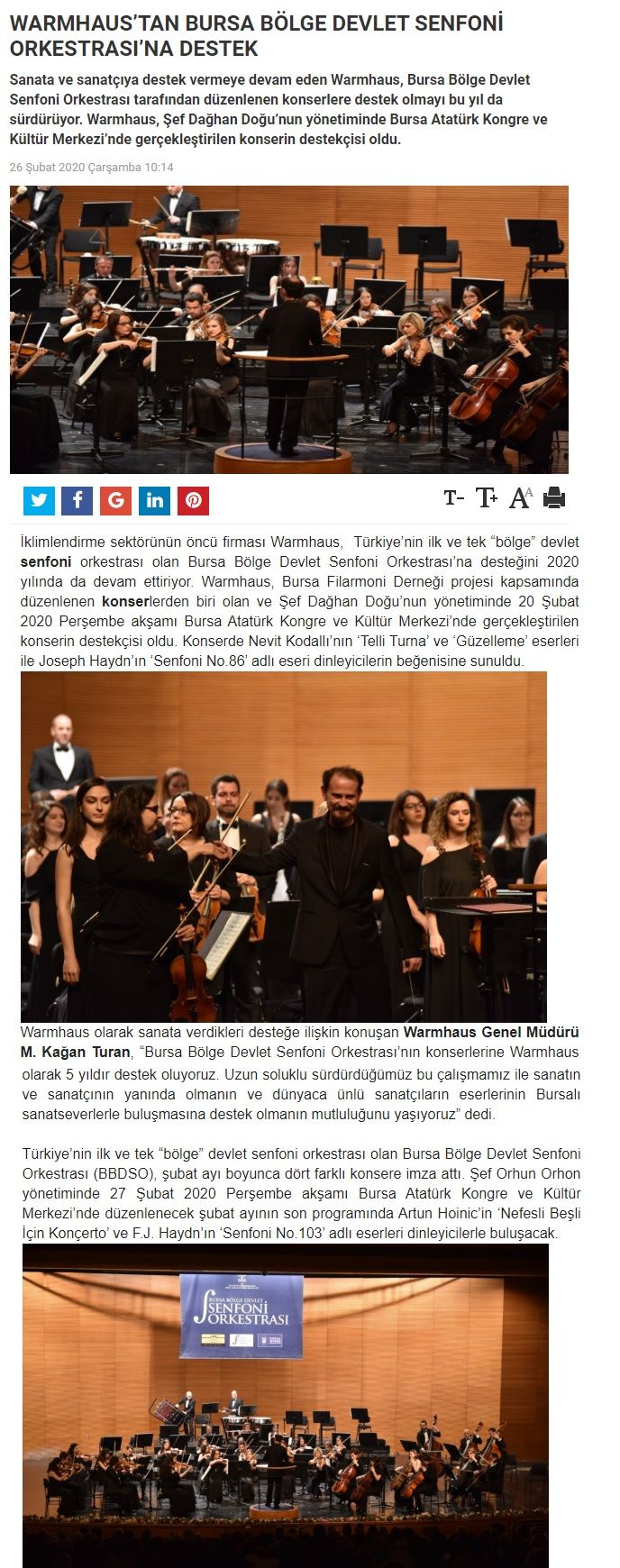 Warmhaus Bursa Bölge Devlet Senfoni Orkestrasına Destek 