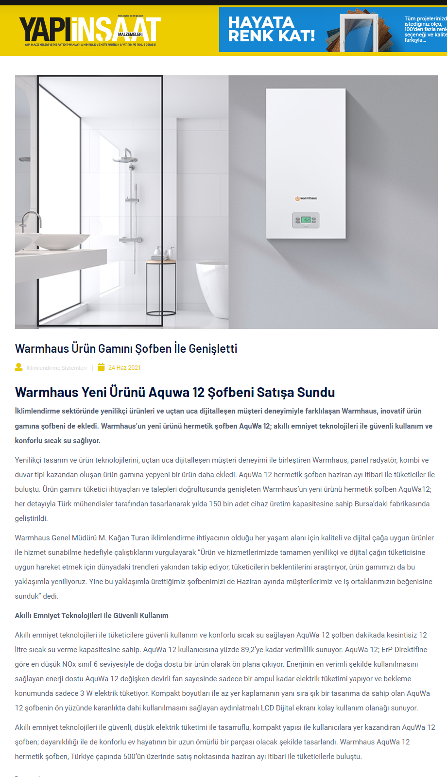 Warmhaus Ürün Gamını Şofben İle Genişletti