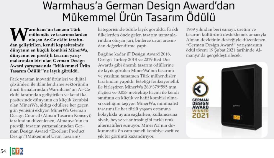 Warmhaus'a German Design Award'dan Mükemmel Tasarım Ödülü