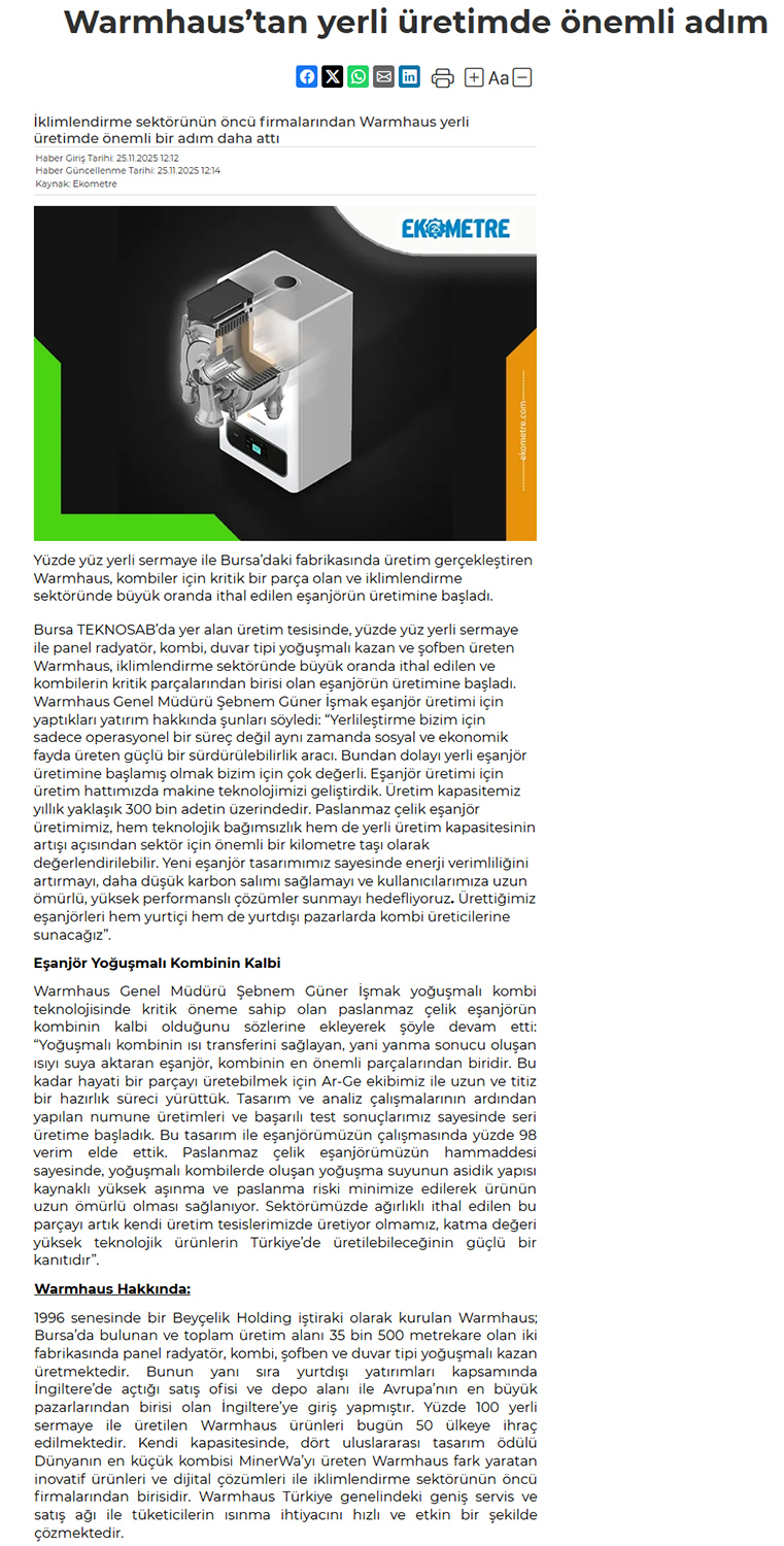 WARMHAUS’TAN YERLİ ÜRETİMDE ÖNEMLİ ADIM